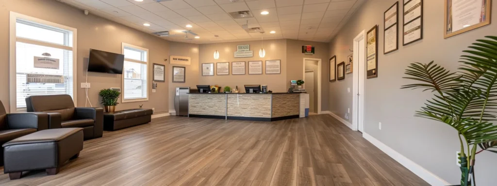 a polished and inviting daycare reception area showcases safety certificates prominently displayed on the walls, with a warm color palette and child-friendly decor, emphasizing the center's commitment to health and security in a vibrant educational environment.